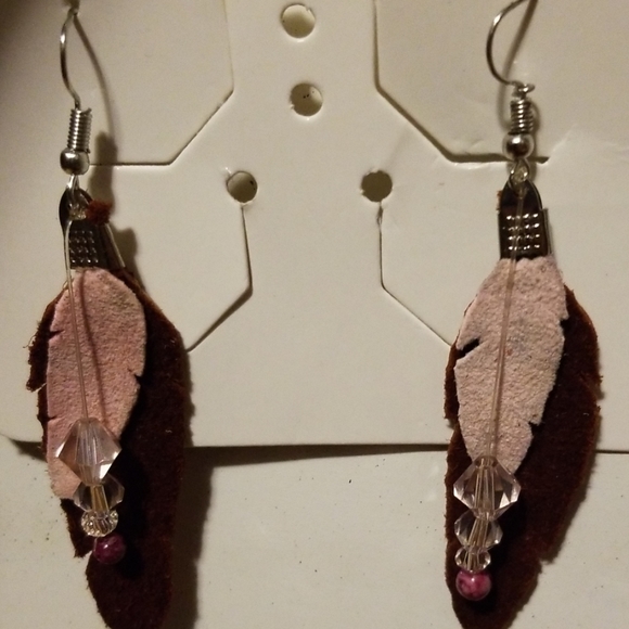 Leather Feather Earrings - Picture 2 of 2